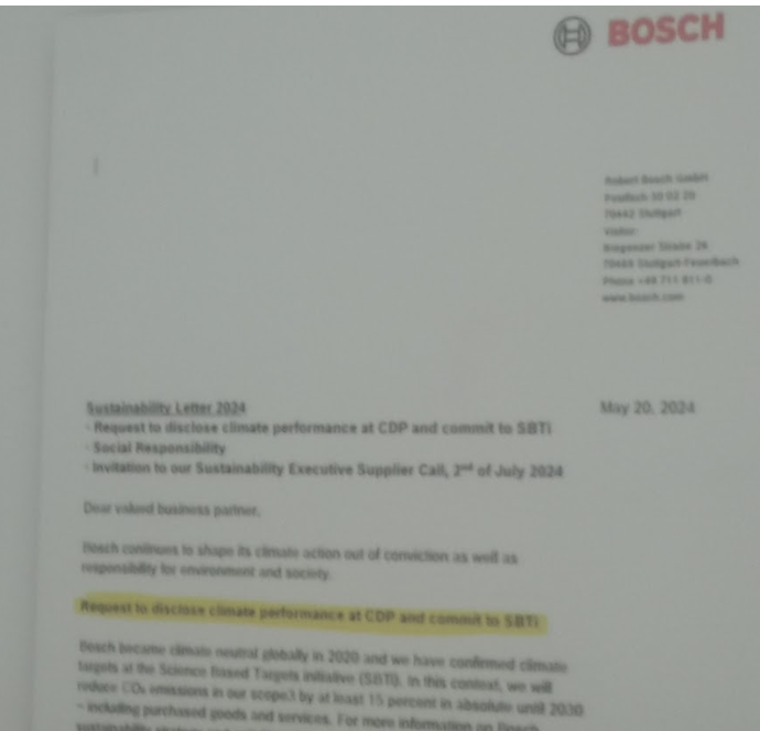 letter for climate disclosure and SBT