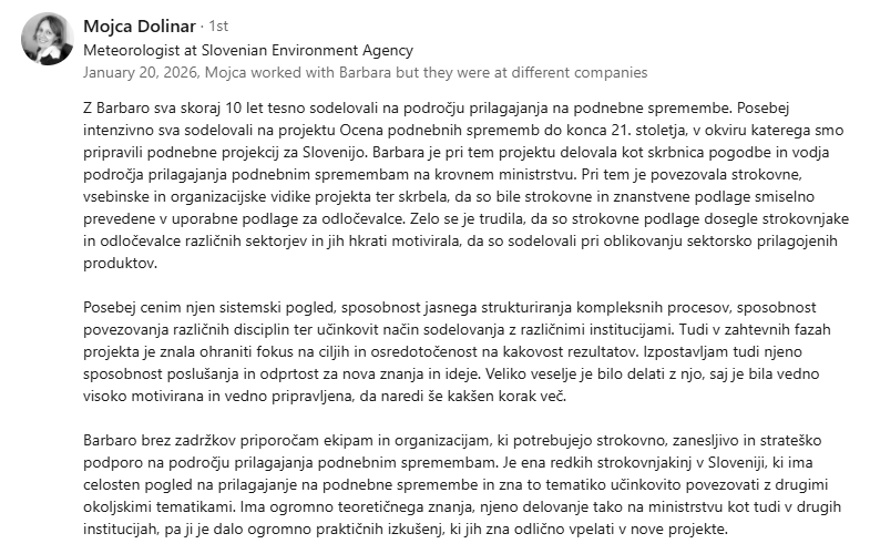 Priporočilo Mojca Dolinar, ARSO